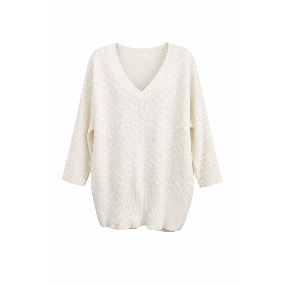 Rafalla Woman Woven Knit V-eck Sweater Size 2X Color: off-white - Picture 2 of 8